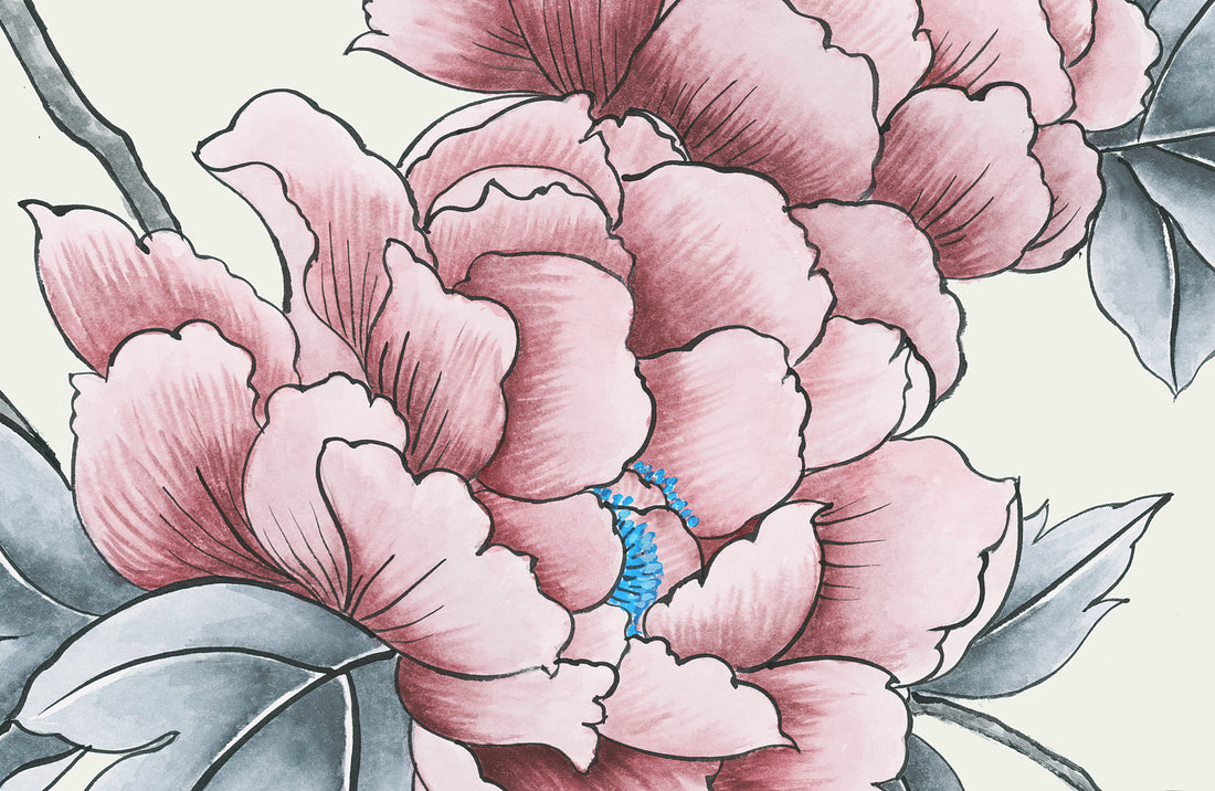 Pink Peony Floral Wallpaper, Elegant Botanical Wall Decor, Grey and Pink Peel and Stick Wallpaper, Living Room Wallpaper Ideas, Bedroom Wall Decor, Modern Farmhouse Decor, Self Adhesive Wallpaper