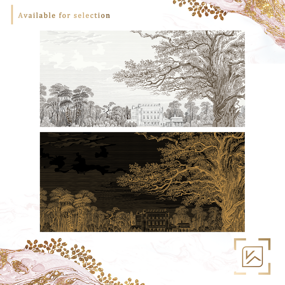 Sketch Landscape Wallpaper, Francy Mural, Dark Wallpaper, Tree Wall Mural, Luxury Mural