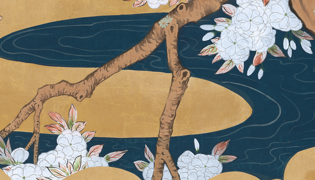 Chinoiserie Oriental-Style,Moon-Blossom Mural, Traditional Wallpaper, Peel And Stick Wallpaper,Serene Living Room/Bedroom Art Decor
