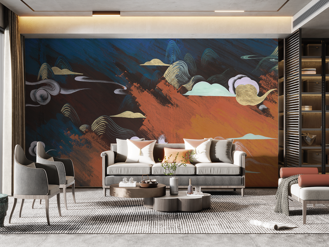 Neo-Chinese Ink Landscape Removable Wall Mural,  Ideal For Living Room/Study, Oriental Decor, Peel And Stick Wallpaper, Abstract Mural