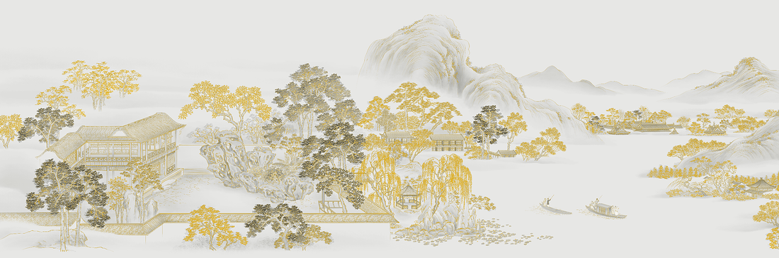 Luxury Wall Mural, Scenic Wall Art, Vintage Mural, Mountain Wall Mural, Living Room Mural, Chinoiserie Wallpaper, Landscape Mural