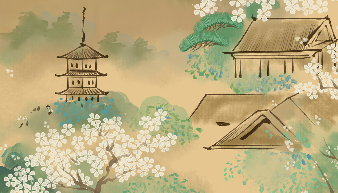 Vintage Chinoiserie Wallpaper, Landscape Peel And Stick Wallpaper, Mountain Wall Mural, Flower Mural, Botanical Wallpaper, Whimsical Mural