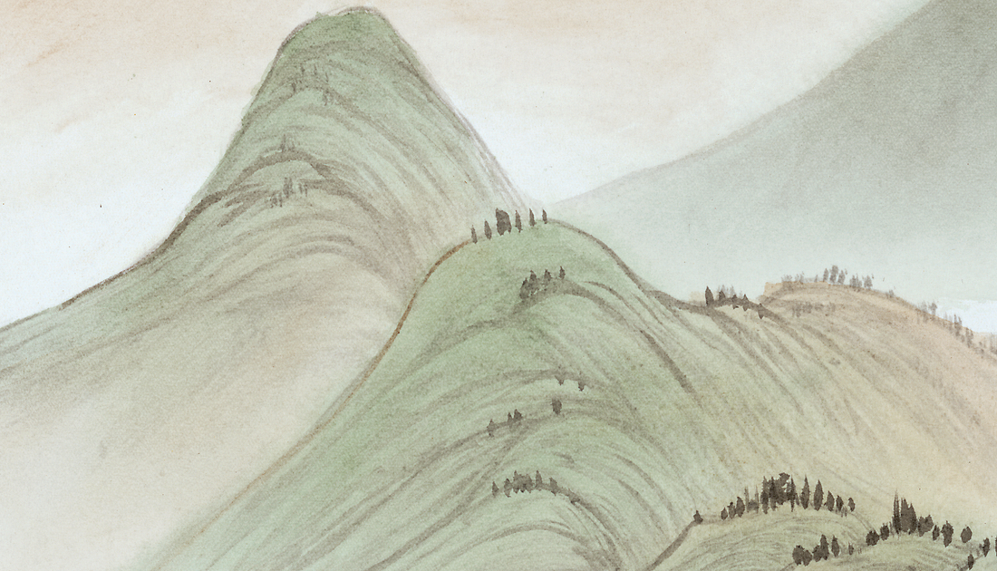 Retro Wallpaper, Vintage Chinoiserie Mural, Mountain Wall Mural, Peel And Stick, Landscape Mural, Wall Art, Pastel Mural, Luxury Wall Mural