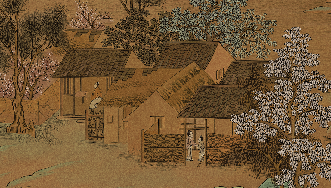 Vintage Chinoiserie Mural, Chinese Art Decor, Dark Wallpaper, Landscape Mural, Vintage Wallpaper, Mountain Wallpaper, Office Decor