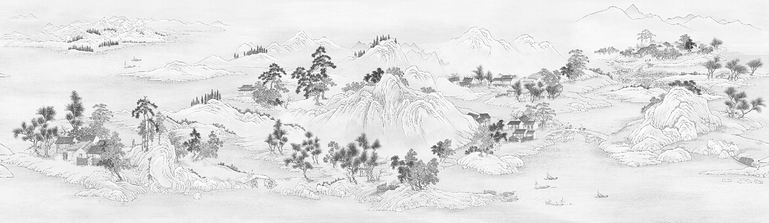 Vintage Chinoiserie Mural, Chinese Art Decor, Dark Wallpaper, Landscape Mural, Vintage Wallpaper, Mountain Wallpaper, Office Decor