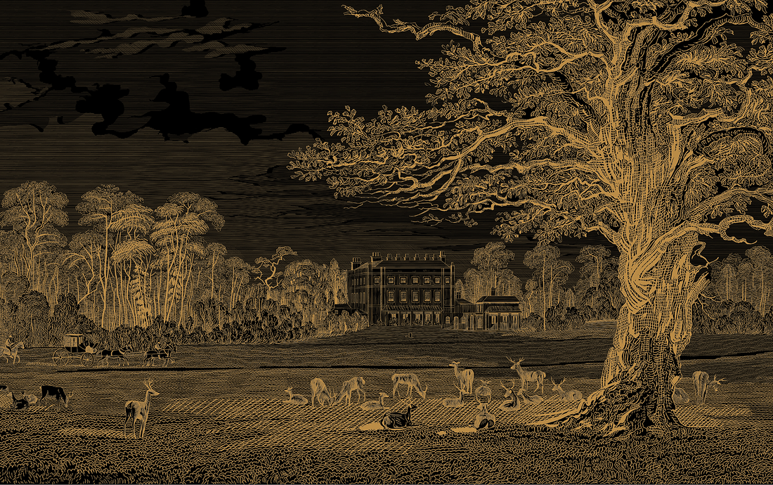 Sketch Landscape Wallpaper, Francy Mural, Dark Wallpaper, Tree Wall Mural, Luxury Mural