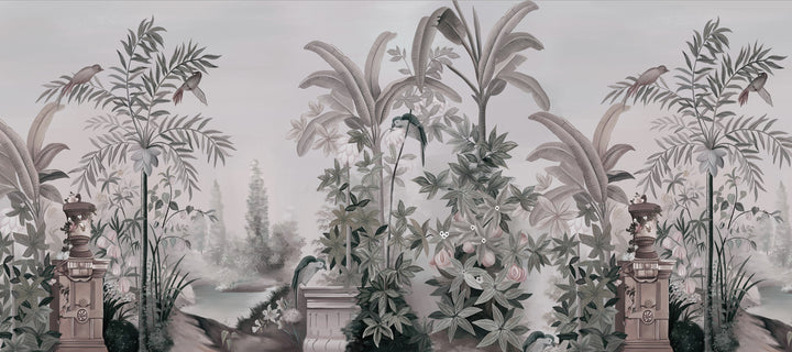 Classic Botanical Wallpaper, Tropical Palm Leaf Design, Vintage Floral Wallpaper, Living Room Wall Decor, Peel and Stick Wallpaper, Naturalistic Scene, Elegant Home Decor