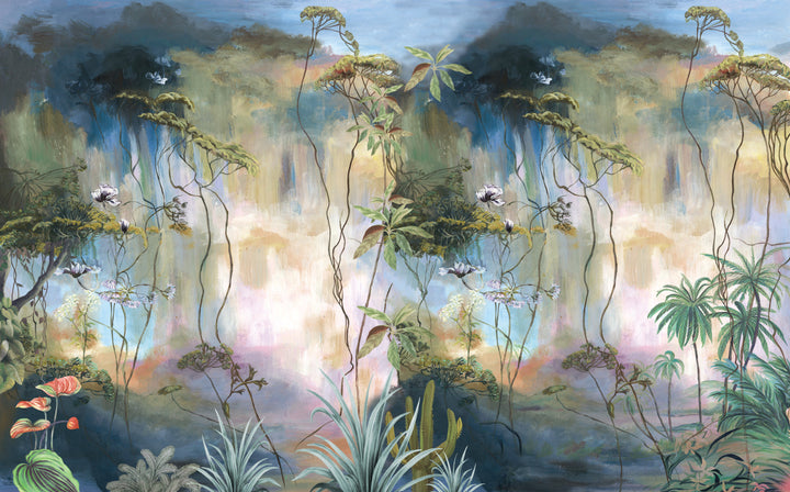 Fantasy Forest Wallpaper, Dreamy Jungle Wall Art, Ethereal Botanical Wall Decor, Pastel Floral Peel and Stick Wallpaper, Serene Nature Mural for Bedroom