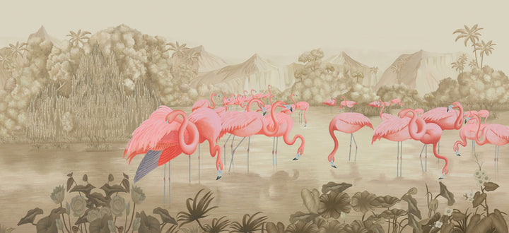 Flamingo Habitat Wallpaper, Tropical Wall Decor, Pink Flamingo Wall Art, Nature Inspired Wallpaper, Peel and Stick Wallpaper, Living Room Wall Decor Ideas, Modern Bathroom Design Ideas