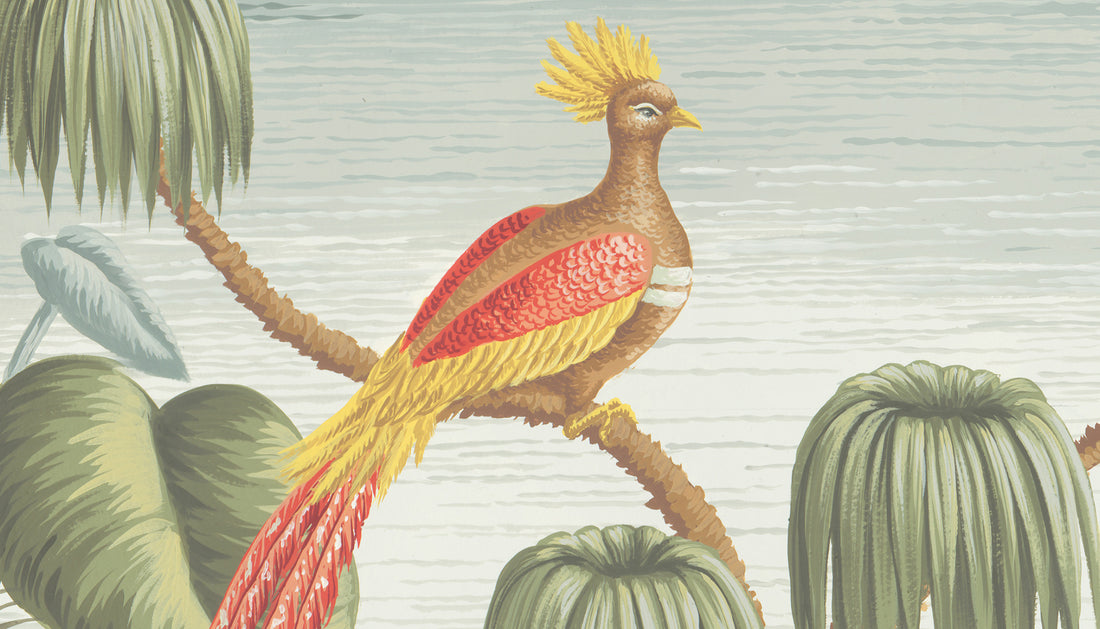 Tropical Paradise Wallpaper, Peel and Stick Wallpaper, Nature-Inspired Wall Decor, Living Room Wallpaper, Bird and Palm Tree Design, Self Adhesive Wallpaper