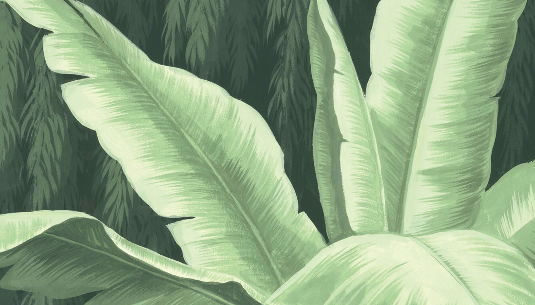 Tropical Rainforest Wallpaper, Lush Green Leaves Wall Art, Palm Tree Landscape Print, Botanical Wall Decor, Nature-Inspired Living Room Decor, Large Canvas Wall Art