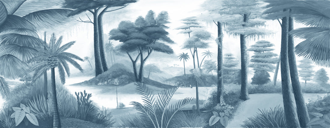 Tropical Rainforest Wallpaper, Blue Forest Landscape, Nature Wall Art, Serene Jungle Scenery, Peaceful Desktop Background