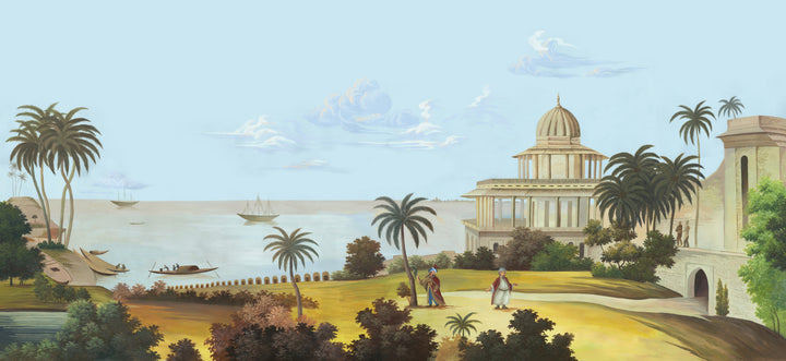 Ancient Landscape Wallpaper, Egyptian and Babylonian Style Wall Art, Tropical Palm Tree Wall Decor, Historical Building Wall Mural, Vintage Scenery Peel and Stick Wallpaper, Large Canvas Wall Art