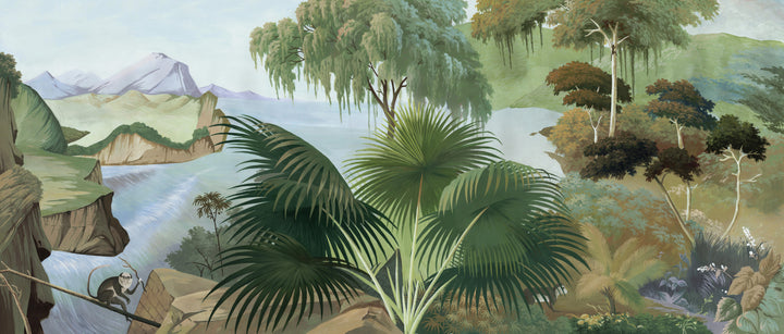 Tropical Landscape Wallpaper, Serene Nature Scenes, Peel and Stick Wallpaper, Living Room Wall Decor, Modern Farmhouse Decor, Large Canvas Wall Art, Affordable Home Decor