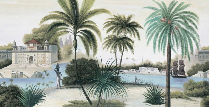 Tropical Landscape Art, Palm Tree Wall Decor, Coastal Wall Art, Historical Scenery Painting, Large Canvas Wall Art, Waterfront Scenery, Vintage Nautical Decor