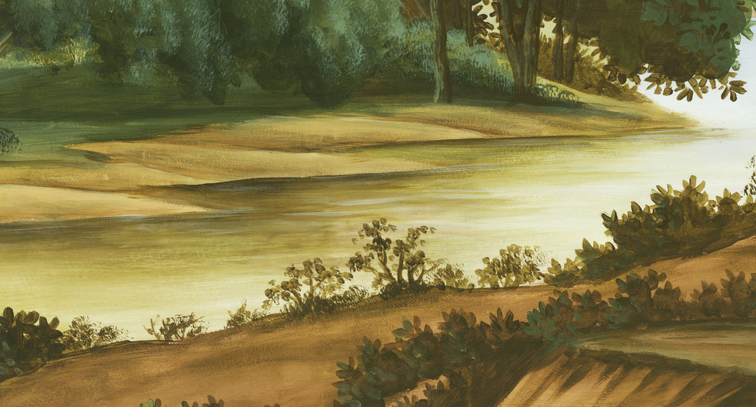 Scenic Nature Wallpaper, Tranquil Landscape Wall Art, Serene Forest Mural, Peaceful River View, Green Botanical Wall Decor, Large Canvas Wall Art, Living Room Wallpaper, Peel and Stick Wallpaper