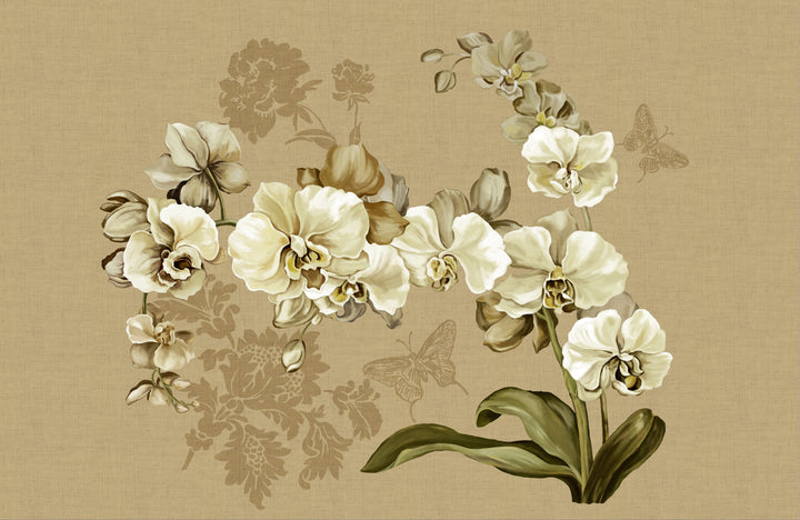 Traditional Floral Wallpaper, Elegant Orchid Design with Butterflies, Peel and Stick Wallpaper, Living Room Decor Ideas, Bedroom Wall Art, Self Adhesive Wallpaper, Modern Farmhouse Decor