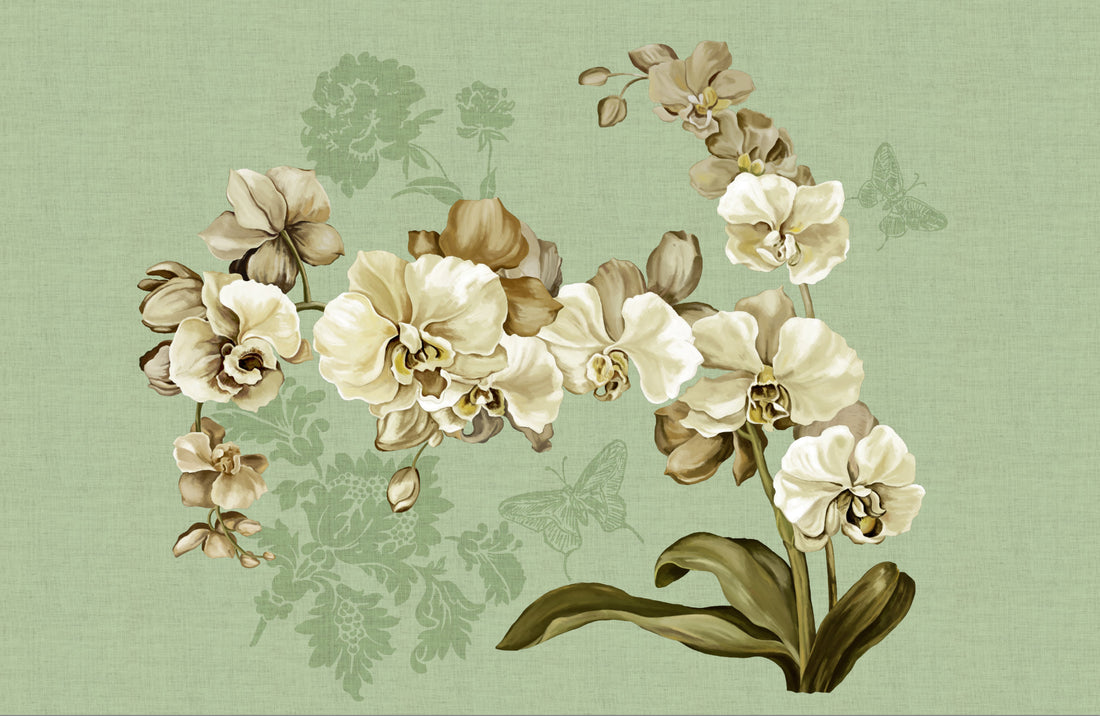 Traditional Floral Wallpaper, Elegant Orchid Design with Butterflies, Peel and Stick Wallpaper, Living Room Decor Ideas, Bedroom Wall Art, Self Adhesive Wallpaper, Modern Farmhouse Decor