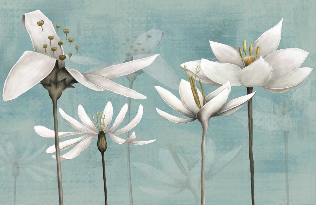 Floral Peel and Stick Wallpaper, White Lily Wall Decor, Botanical Wallpaper for Living Room, Self Adhesive Wallpaper, Green Floral Wallpaper, Nature Inspired Wall Art