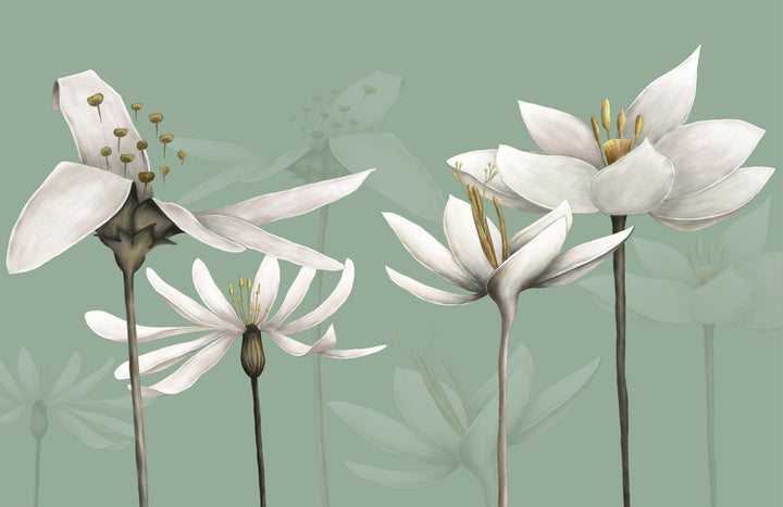 Floral Peel and Stick Wallpaper, White Lily Wall Decor, Botanical Wallpaper for Living Room, Self Adhesive Wallpaper, Green Floral Wallpaper, Nature Inspired Wall Art