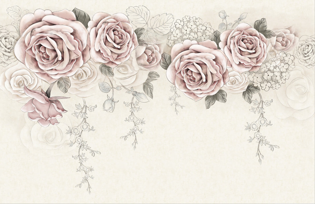 Floral Peel and Stick Wallpaper, Pink and Grey Roses, Elegant Living Room Decor, Romantic Bedroom Wallpaper, Self Adhesive Wallpaper, Modern Farmhouse Decor