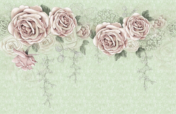 Floral Peel and Stick Wallpaper, Pink and Grey Roses, Elegant Living Room Decor, Romantic Bedroom Wallpaper, Self Adhesive Wallpaper, Modern Farmhouse Decor