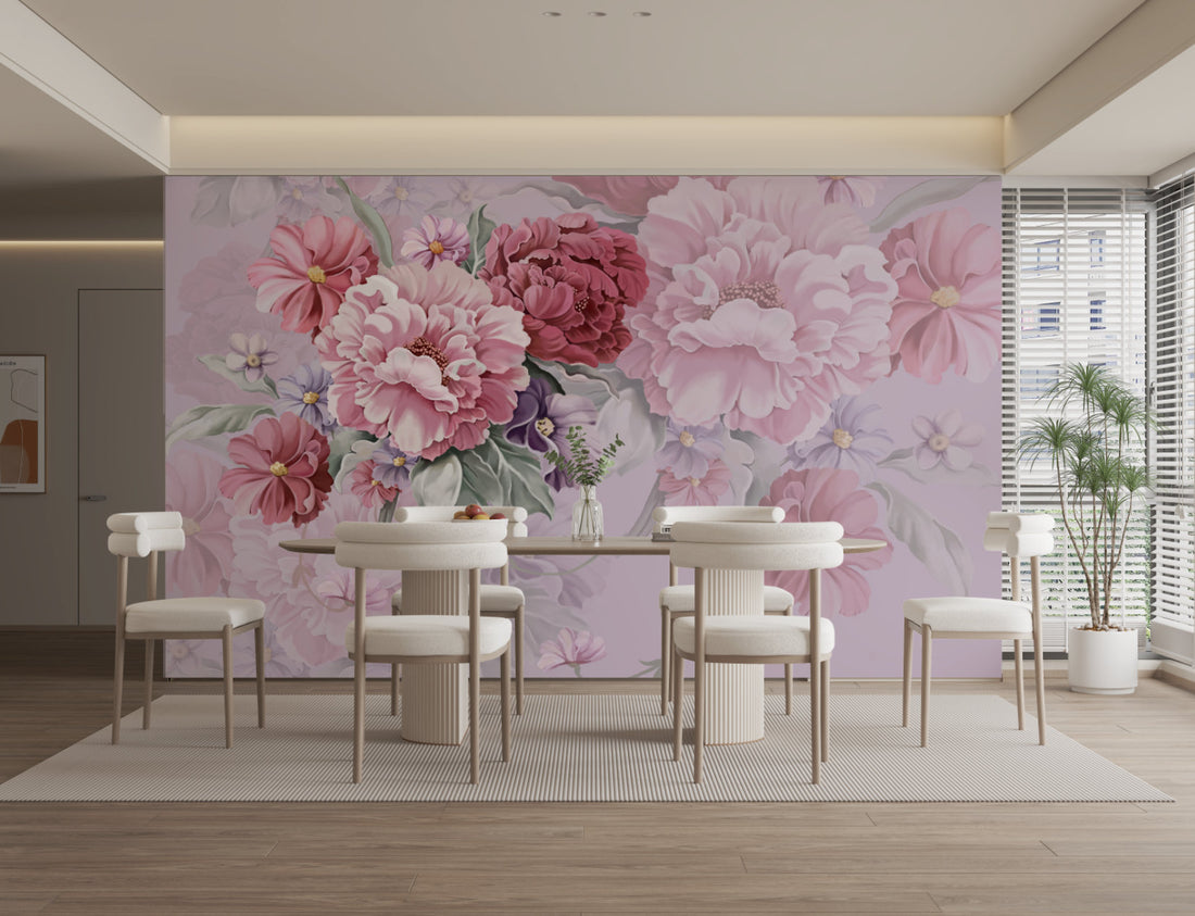 Floral Peel and Stick Wallpaper, Lavender Pink Blossom Wall Decor, Realistic Flower Wallpaper, Living Room Wallpaper, Bedroom Wall Decor, Dining Room Wall Art, Elegant Floral Design