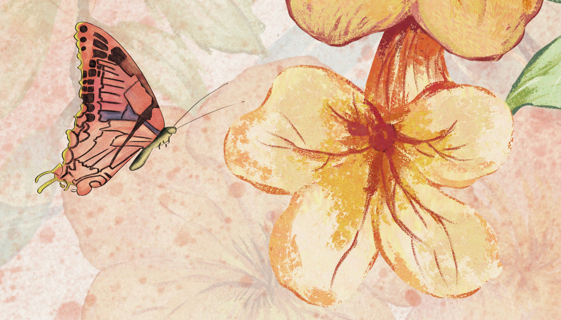 Floral Peel and Stick Wallpaper, Orange and Yellow Flower Wall Decor, Butterfly Wallpaper for Living Room, Self Adhesive Wallpaper, Nature-Inspired Wall Art, Elegant Home Decor