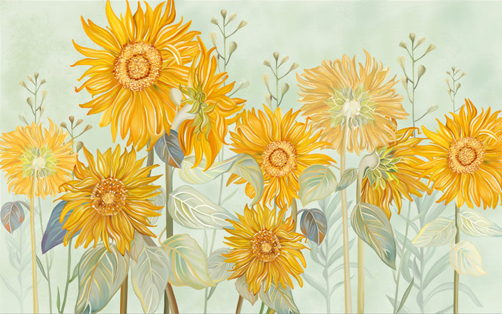 Sunflower Peel and Stick Wallpaper, Bright Yellow Floral Wall Decor, Living Room Wall Art, Modern Farmhouse Decor, Self Adhesive Wallpaper, Affordable Home Decor