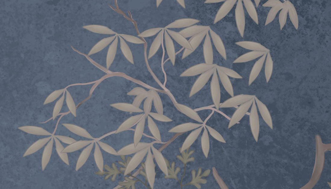 Floral Peel and Stick Wallpaper, Pink and Blue Botanical Wallpaper, Traditional Oriental Wall Art, Self Adhesive Wallpaper for Living Room, Bedroom Decor