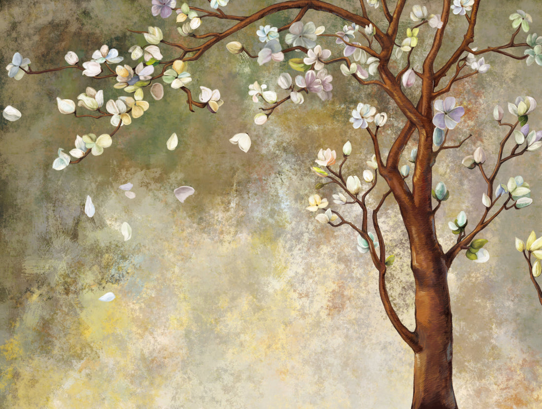 Blossoming Tree Wallpaper, Floral Peel and Stick Wallpaper, Large Canvas Wall Art, Living Room Wall Decor Ideas, Modern Farmhouse Decor, Botanical Prints Framed
