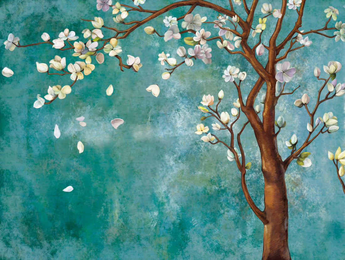 Blossoming Tree Wallpaper, Floral Peel and Stick Wallpaper, Large Canvas Wall Art, Living Room Wall Decor Ideas, Modern Farmhouse Decor, Botanical Prints Framed