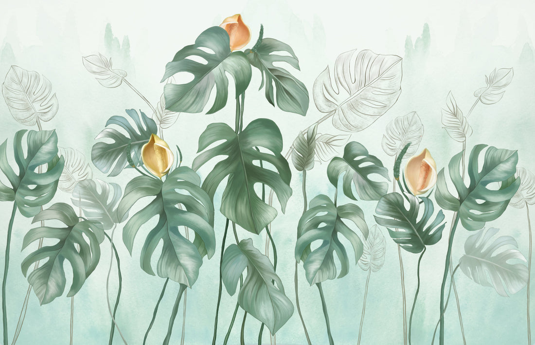 Botanical Peel and Stick Wallpaper, Tropical Leaf Wall Decor, Living Room Wallpaper Ideas, Self Adhesive Wallpaper, Modern Living Room Decor, Jungle Themed Wall Art, Relaxing Bedroom Wallpaper