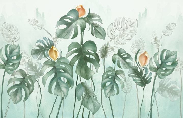Botanical Peel and Stick Wallpaper, Tropical Leaf Wall Decor, Living Room Wallpaper Ideas, Self Adhesive Wallpaper, Modern Living Room Decor, Jungle Themed Wall Art, Relaxing Bedroom Wallpaper