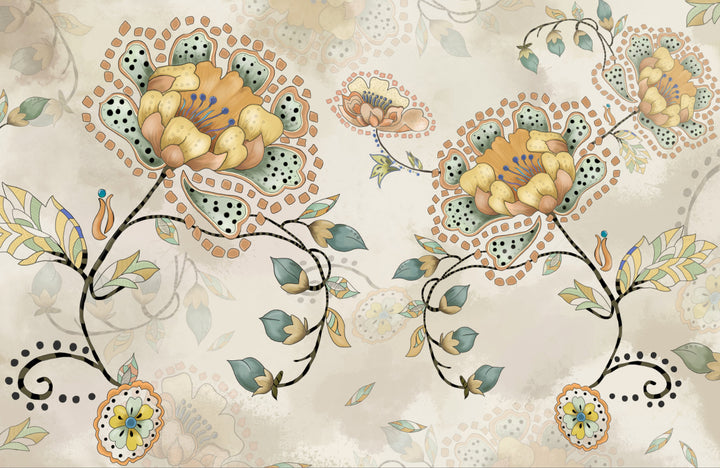 Floral Peel and Stick Wallpaper, Vintage Botanical Wall Decor, Large Canvas Wall Art, Self Adhesive Wallpaper for Living Room, Elegant Floral Wallpaper