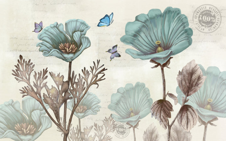 Blue floral wallpaper, Vintage botanical wall art, Peel and stick wallpaper, Living room decor ideas, Bedroom wall decor, Butterfly wall art, Elegant floral prints, Self adhesive wallpaper, Affordable home decor, Modern farmhouse decor