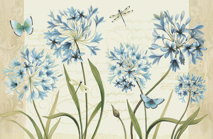 Blue Floral Wallpaper, Butterfly and Dragonfly Design, Vintage Music Notes Decor, Peel and Stick Wallpaper, Living Room Wall Decor Ideas, Romantic Wall Art, Self Adhesive Wallpaper, Affordable Home Decor