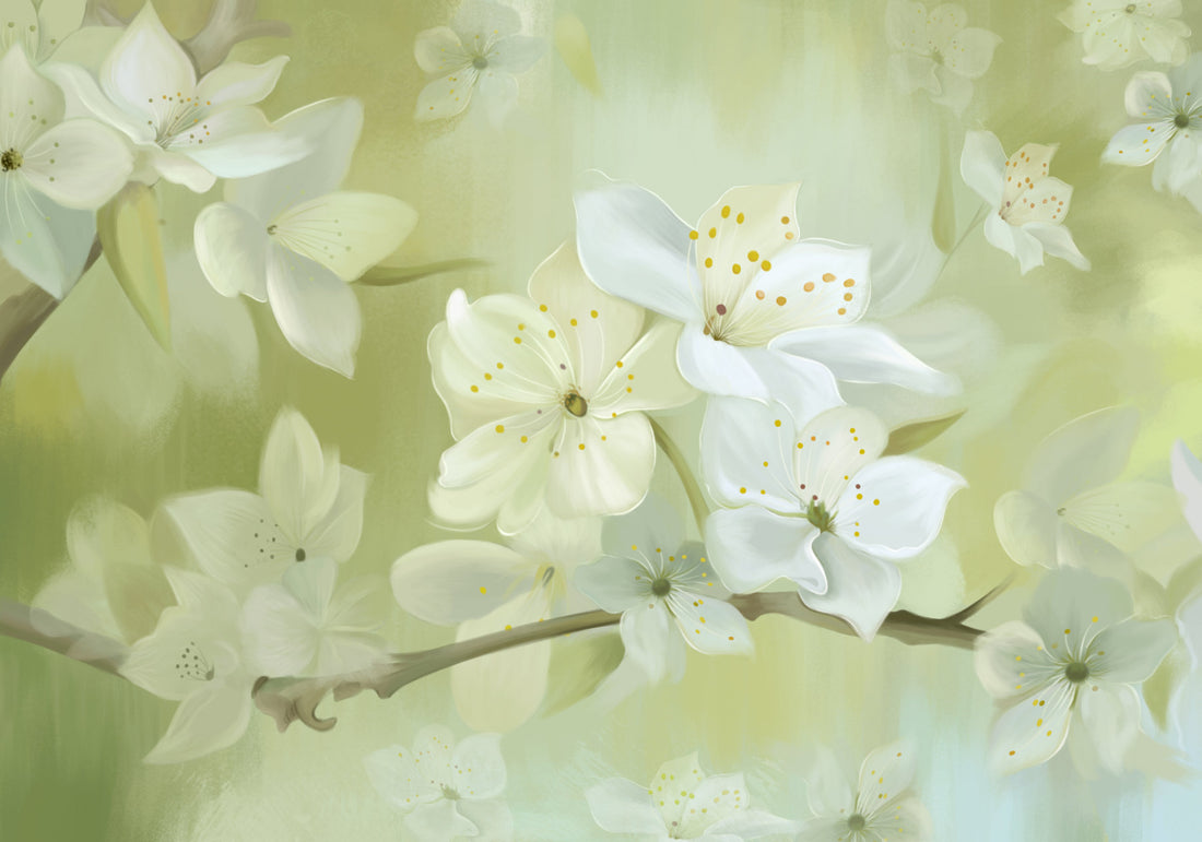 White Floral Peel and Stick Wallpaper, Spring Blossom Self Adhesive Wallpaper, Modern Living Room Decor, Bedroom Wall Decor Ideas, Botanical Wall Art