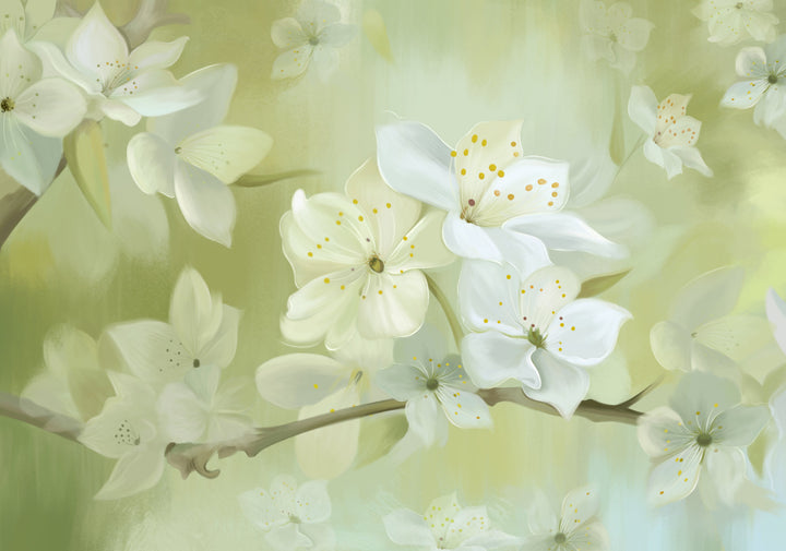White Floral Peel and Stick Wallpaper, Spring Blossom Self Adhesive Wallpaper, Modern Living Room Decor, Bedroom Wall Decor Ideas, Botanical Wall Art