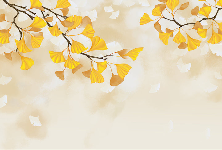 Golden Ginkgo Leaf Peel and Stick Wallpaper, Autumn-Inspired Wall Decor, Botanical Wall Art, Living Room Design Ideas, Modern Farmhouse Decor