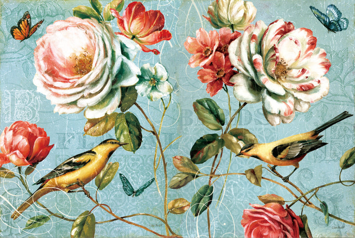 Floral and Bird Peel and Stick Wallpaper, Vintage Rose Wall Decor, Nature-Inspired Wall Art, Botanical Peel and Stick Wallpaper, Living Room Decor Ideas