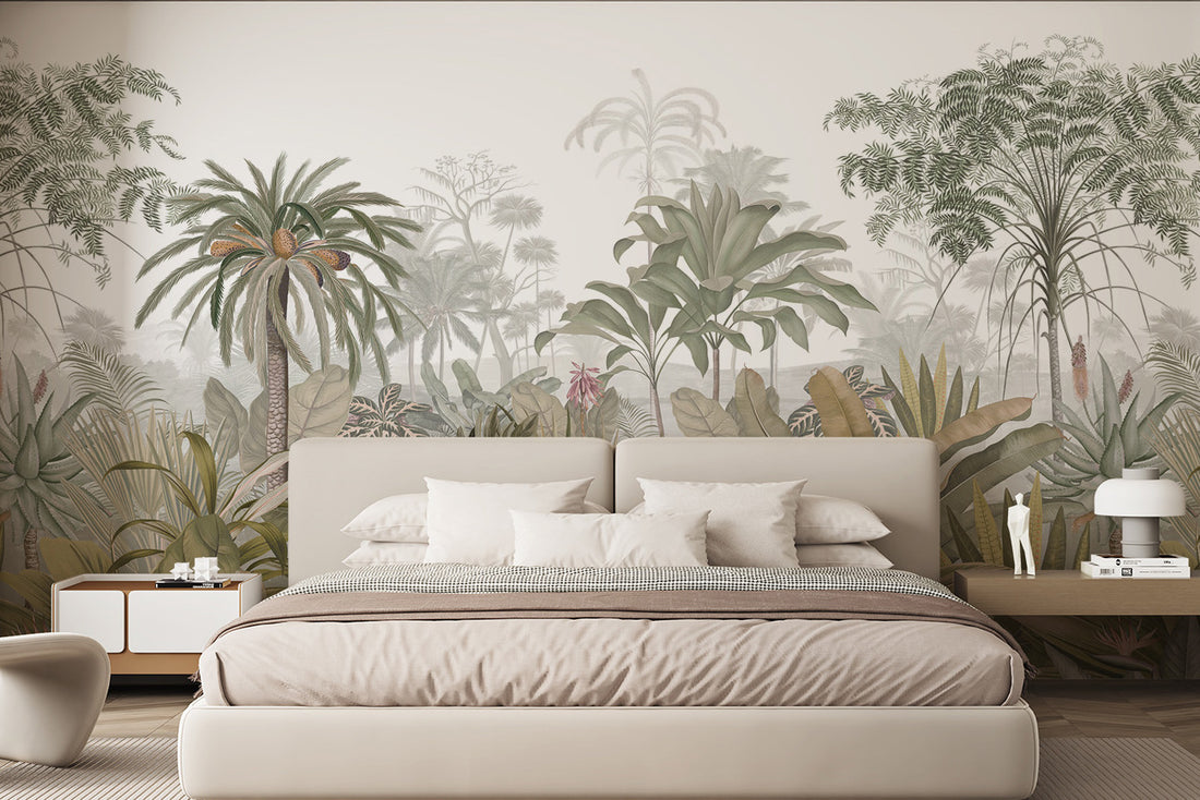 Botanical Forest Wallpaper, Wild Forest Dark Floral Botanical Jungle Mural, Peel And Stick Mural, Modern Removable Retro Rustic Wallpaper