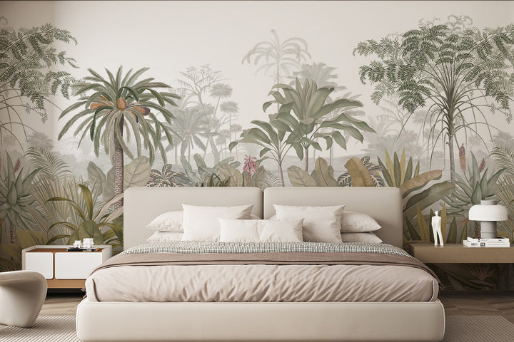 Botanical Forest Wallpaper, Wild Forest Dark Floral Botanical Jungle Mural, Peel And Stick Mural, Modern Removable Retro Rustic Wallpaper