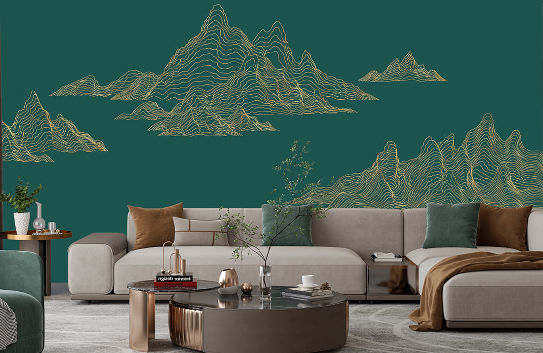 Modern Wallpaper Mural, Abstract Art Wallpaper, Blue Wall Decor, Living Room Mural, Chinoiserie, Dark Wall Mural