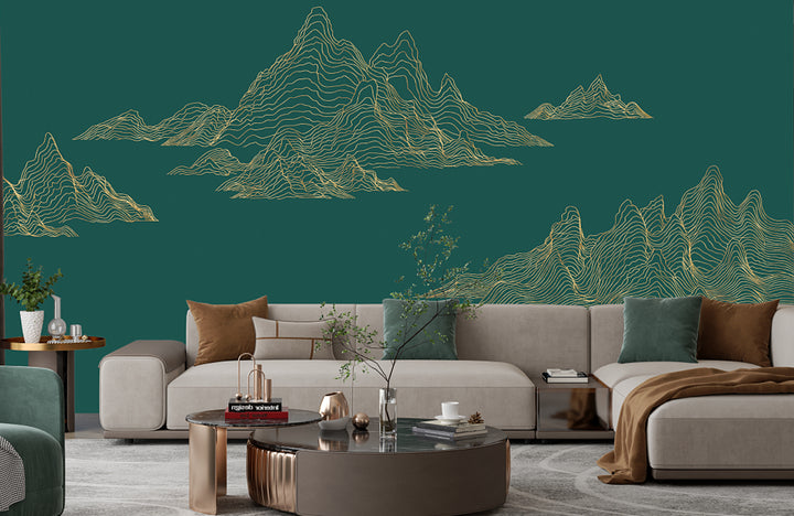 Modern Wallpaper Mural, Abstract Art Wallpaper, Blue Wall Decor, Living Room Mural, Chinoiserie, Dark Wall Mural