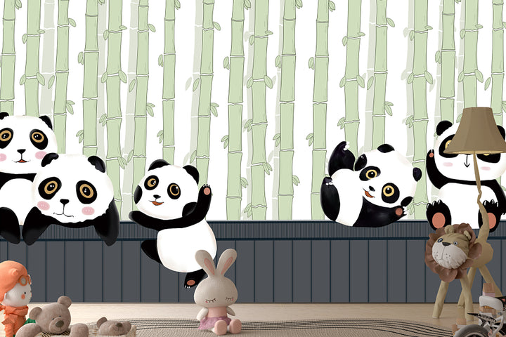 Panda Wallpaper, Cartoon Mural, Nursery Wall Decor, Kids Room Decor, Wallpaper For Kids, Removable Mural, Black And White