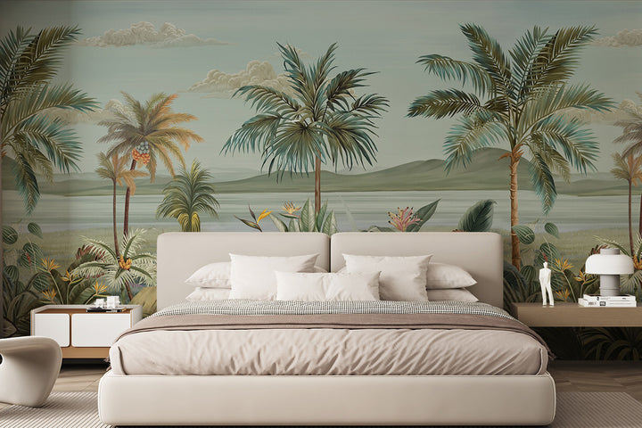 Green Theme Wallpaper, Botanical Forest Wallpaper, Peel And Stick Wallpaper, Modern Removable Wallpaper, Office Decor, Living Room Mural