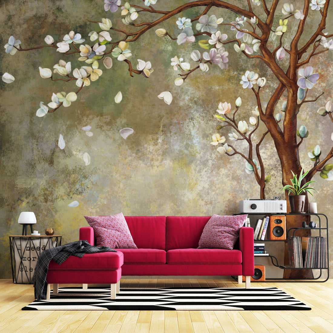 Blossoming Tree Wallpaper, Floral Peel and Stick Wallpaper, Large Canvas Wall Art, Living Room Wall Decor Ideas, Modern Farmhouse Decor, Botanical Prints Framed