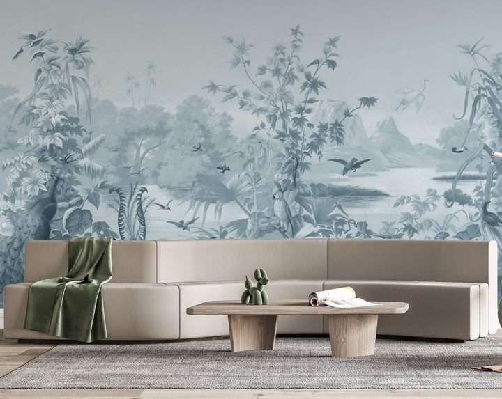 Tropical Rainforest Wallpaper, Blue Nature Wall Art, Large Canvas Prints, Peel and Stick Wallpaper, Living Room Decor Ideas, Modern Wall Art for Living Room, Botanical Prints Framed, Wall Decor for Living Room