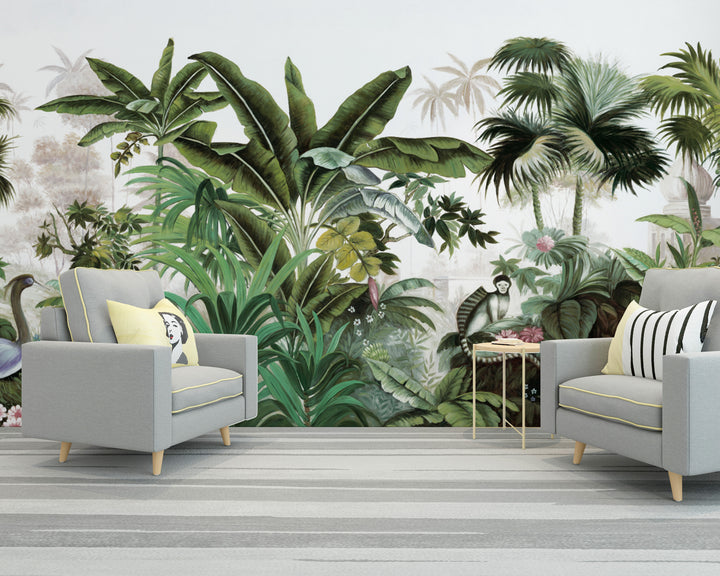 Tropical Rainforest Wall Art, Exotic Jungle Canvas Print, Palm Tree Wall Decor, Large Botanical Wall Art, Vibrant Floral Wall Decor, Fantasy Animal Prints, Modern Living Room Decor, Affordable Canvas Prints